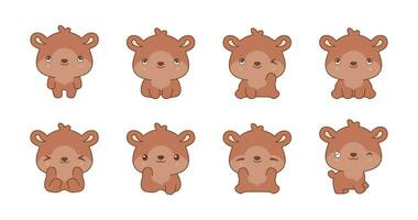 Set of kawaii teddy bear illustration collection vector