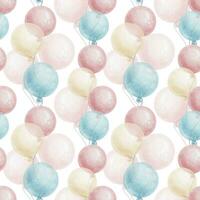 Flying round pink and blue balloons. Cute baby's background. Watercolor seamless pattern of pastel color for children's goods, baby's room design, invitations, kid's textiles, clothing, scrapbooking. vector