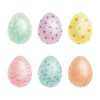 Set of Cute colorful Easter eggs. Paschal Concept with Easter Eggs with Pastel Colors. Isolated watercolor illustration. Elements for Easter cards, covers, posters and invitations. vector