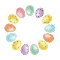 Frame of cute colorful Easter eggs. Paschal Concept with Easter Eggs with Pastel Colors. Isolated watercolor illustration. Design for Easter cards, covers, posters and invitations. vector