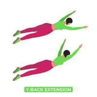 Vector Woman Doing Y Back Extension. Bodyweight Fitness Back and Core Workout Exercise. An Educational Illustration On A White Background.