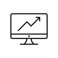 Portfolio chart on monitor screen, data analytics, online trading and investment concept icon in line style design isolated on white background. Editable stroke. vector