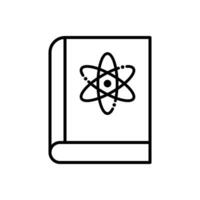 libro con átomo símbolo, física libro, Ciencias libro icono en línea estilo diseño aislado en blanco antecedentes. editable ataque. vector
