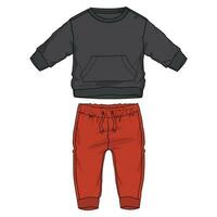 Black Sweatshirt with red jogger sweatpants vector illustration template for kids