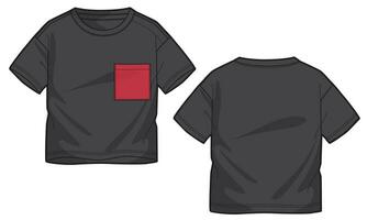 Short sleeve t shirt with pocket vector illustration black color template for boys