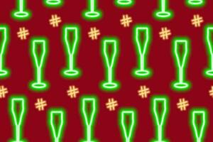 Christmas seamless pattern of neon wineglasses with hashtag sign in trendy shades. Happy New Year vector