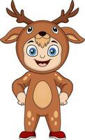 Cute little boy cartoon wearing reindeer costume vector