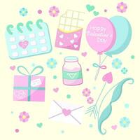 St. Valentine's Day collection of sweet elements. delicate colors, simple background, vector illustration, February 14
