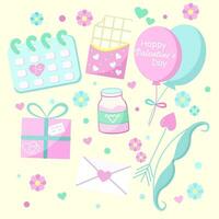 St. Valentine's Day collection of sweet elements. delicate colors, simple background, vector illustration, February 14