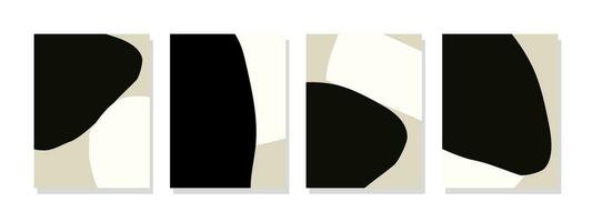 Mid century modern wall decor with abstract black and white shapes on a beige background. vector