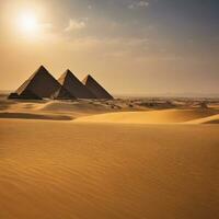 ai generado playa de hora explorador de egipto majestuoso pirámides foto