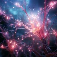 AI generated The vividness of pink hued brain neurons bathed in radiant light photo