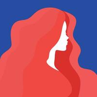 Silhouette of a woman with a long hair on blue background. Faceless woman portrait. Vector illustration