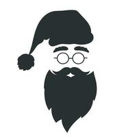 Santa Claus silhouette on white background. Hat, beard, mustache, eyebrows and glasses. Christmas symbol. Vector illustration