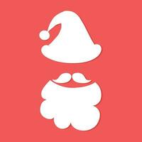 Santa Claus hat, beard and mustache silhouette on red background. Vector illustration