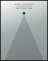 Christmas and New Year greeting card with Christmas tree geometric shaped. Minimal design in black and silver gradient colors. Vector illustration