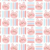 Seamless pattern of cute rabbit face with pastel line on white background.Bunny head hand drawn.Rodent animal character cartoon design.Baby clothing.Kawaii.Vector.Illustration. vector