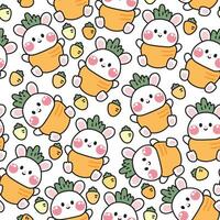 Seamless pattern of cute rabbit in carrot costume on white background.Rodent animal character cartoon design.Vegetable.Kawaii.Vector.Illustration. vector