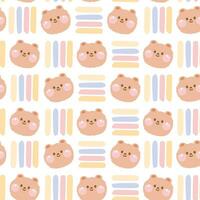 Seamless pattern of cute bear face with pastel line on white background.Teddy head hand drawn.Wild animal character cartoon design.Baby clothing.Kawaii.Vector.Illustration. vector