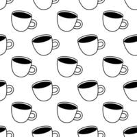 Coffee cup seamless pattern. Black doodle style. Vector drink background.