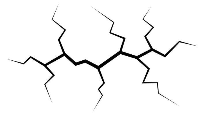 Broken crack on floor surface, crack diverges in different directions