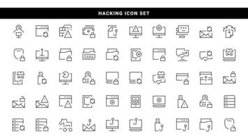 Hacking line icon design set. Fraud icon, online theft security in black colors vector