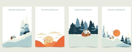 winter landscape background with mountain,tree.Editable vector illustration for postcard,a4 vertical size