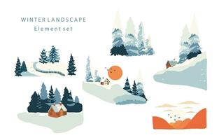 winter landscape object with mountain,tree.Editable vector illustration for postcard,sticker,decoration,icon