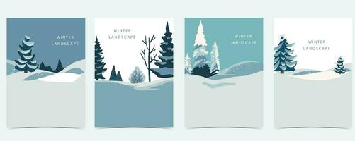 winter landscape background with mountain,tree.Editable vector illustration for postcard,a4 vertical size