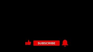 youtube subscribe button on black screen, like, share, bell icon lower third animation video