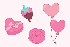 Happy Valentine's day vector art cute decorations. Simple pastel pink designs