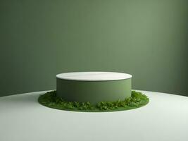 AI generated Empty round stone podium for product display on green foliage background ai generate photo