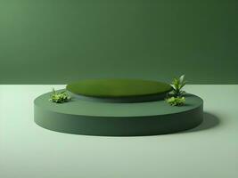 AI generated Empty round stone podium for product display on green foliage background ai generate photo