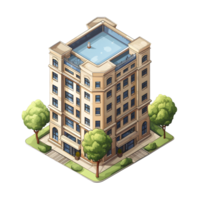 AI generated Watercolor of isometric building. Isolated no background. png