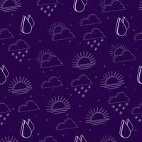 Seamless pattern of isolated contour 3d weather icons on a dark lilac background vector