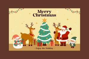 Merry Christmas, Happy New Year greeting card. Winter season template, Banner, Poster, Print, Party invitation, Holiday background. Vector flat illustration.