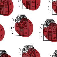 Seamless pattern Doodle Christmas house. Little fairy house vector