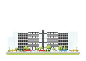 City hall building in flat style with trees and cars. City scene isolated on white background. Urban architecture. vector