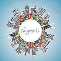 Nagasaki Japan City Skyline with Color Buildings, Blue Sky and Copy Space. Nagasaki Cityscape with Landmarks. Business Travel and Tourism Concept with Historic Architecture. vector