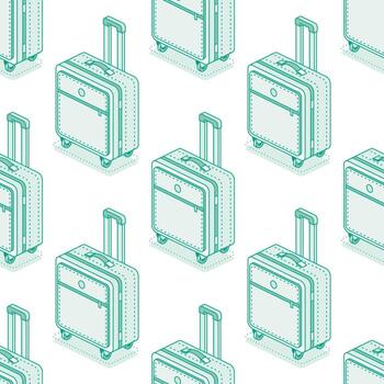 Seamless pattern with suitcases on wheels isolated on white background. Isometric outline objects. Luggage. Travel symbol. vector