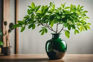 AI generated a small plant in a vase on a table.AI-Generated photo