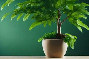 ai generado un pequeño planta en un florero en un table.ai-generado foto