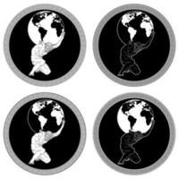 Vector design of Titan Atlas holding planet Earth, ancient Greece amphora art, Greek mythology titan