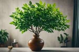 AI generated a small plant in a vase on a table.AI-Generated photo