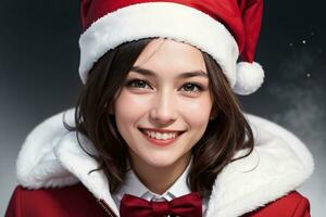 AI generated a female dressed in professional attire wearing santa claus cap, digital art illustration, Generative AI photo