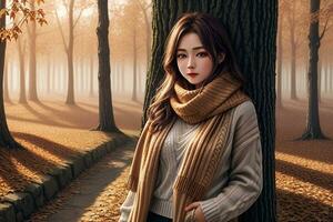 AI generated cute girl dressed in winter clothes, digital art illustration, Generative AI photo