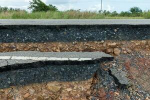 Layers of road with soil and rock. photo