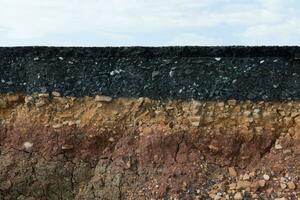 The layer of asphalt with soil and rock. photo