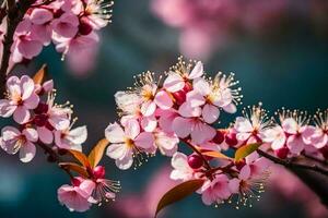 AI generated pink cherry blossoms are blooming in the sun. AI generated photo