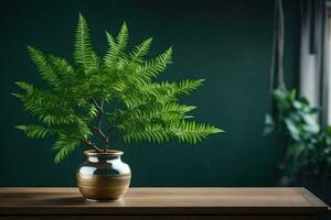 AI generated a small plant in a vase on a table.AI-Generated photo